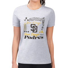 San Diego Padres G-III 4Her by Carl Banks Women's Super-Slim Fit Lightweight Collage Team Graphic Crew Neck T-Shirt Sale