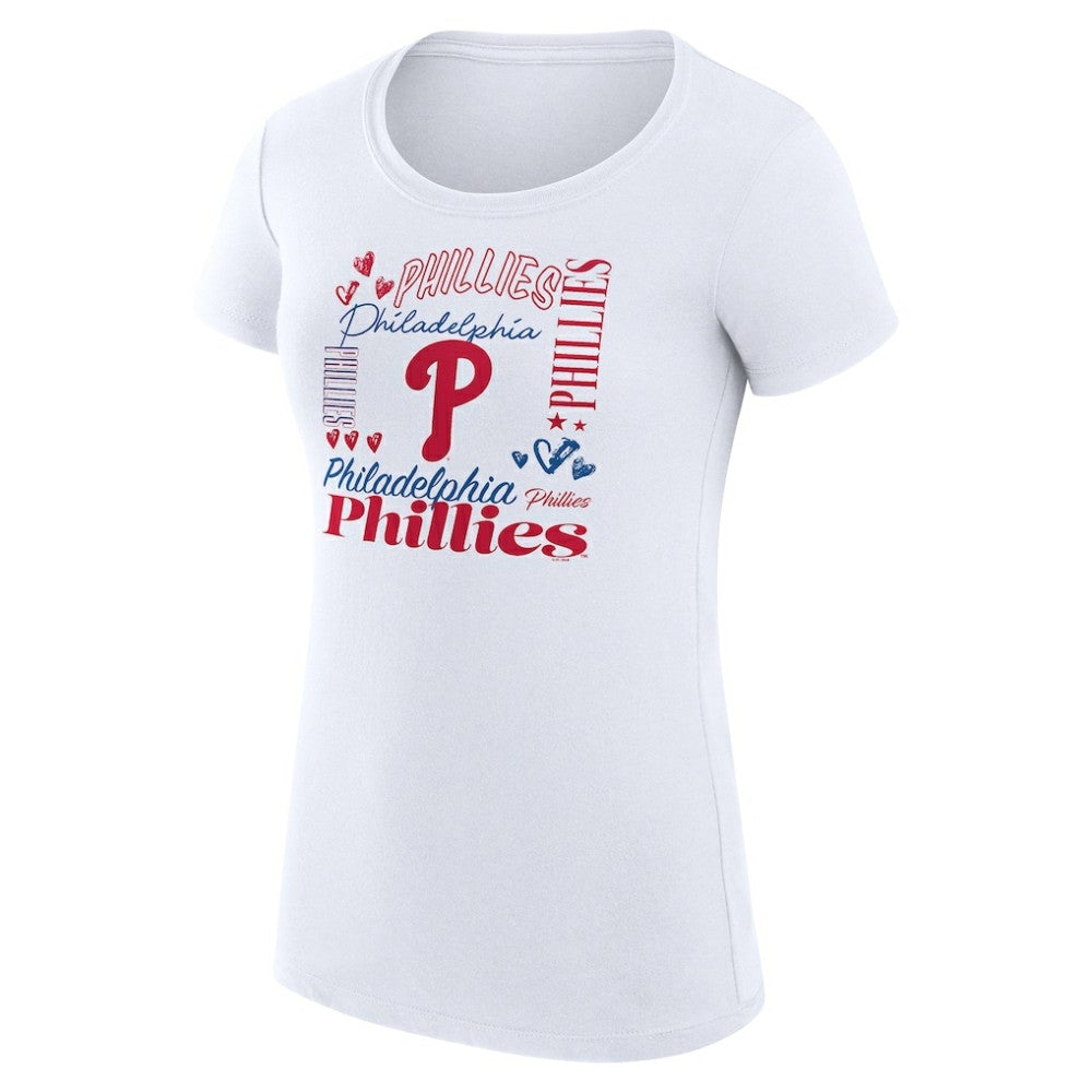 Philadelphia Phillies G-III 4Her by Carl Banks Women's Super-Slim Fit Lightweight Collage Team Graphic Crew Neck T-Shirt Outlet