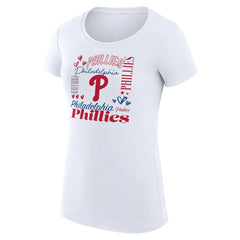 Philadelphia Phillies G-III 4Her by Carl Banks Women's Super-Slim Fit Lightweight Collage Team Graphic Crew Neck T-Shirt Outlet