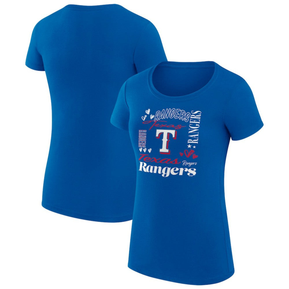 Texas Rangers G-III 4Her by Carl Banks Women's Super-Slim Fit Lightweight Collage Team Graphic Crew Neck T-Shirt Sale