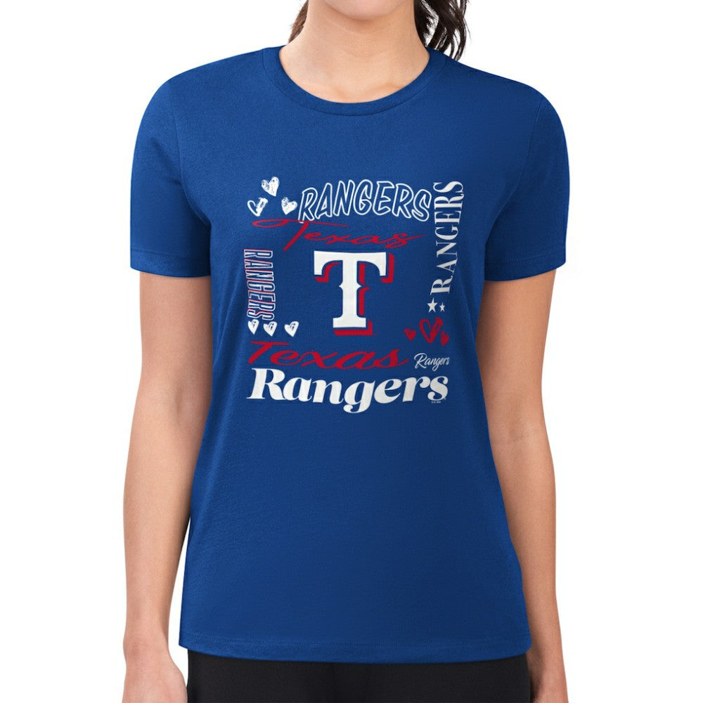 Texas Rangers G-III 4Her by Carl Banks Women's Super-Slim Fit Lightweight Collage Team Graphic Crew Neck T-Shirt Sale