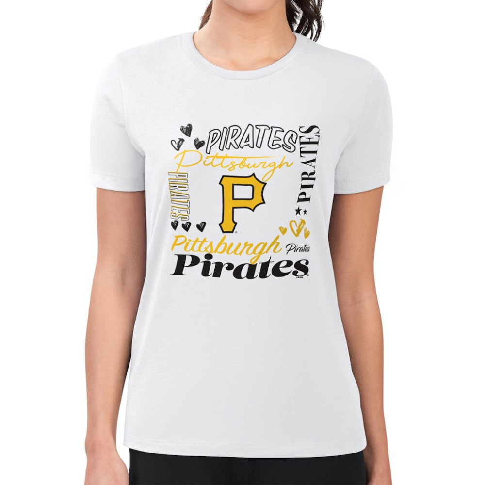 Pittsburgh Pirates G-III 4Her by Carl Banks Women's Super-Slim Fit Lightweight Collage Team Graphic Crew Neck T-Shirt Sale