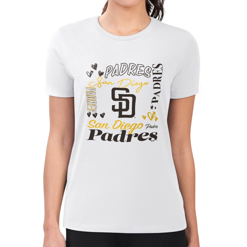 San Diego Padres G-III 4Her by Carl Banks Women's Super-Slim Fit Lightweight Collage Team Graphic Crew Neck T-Shirt for sale