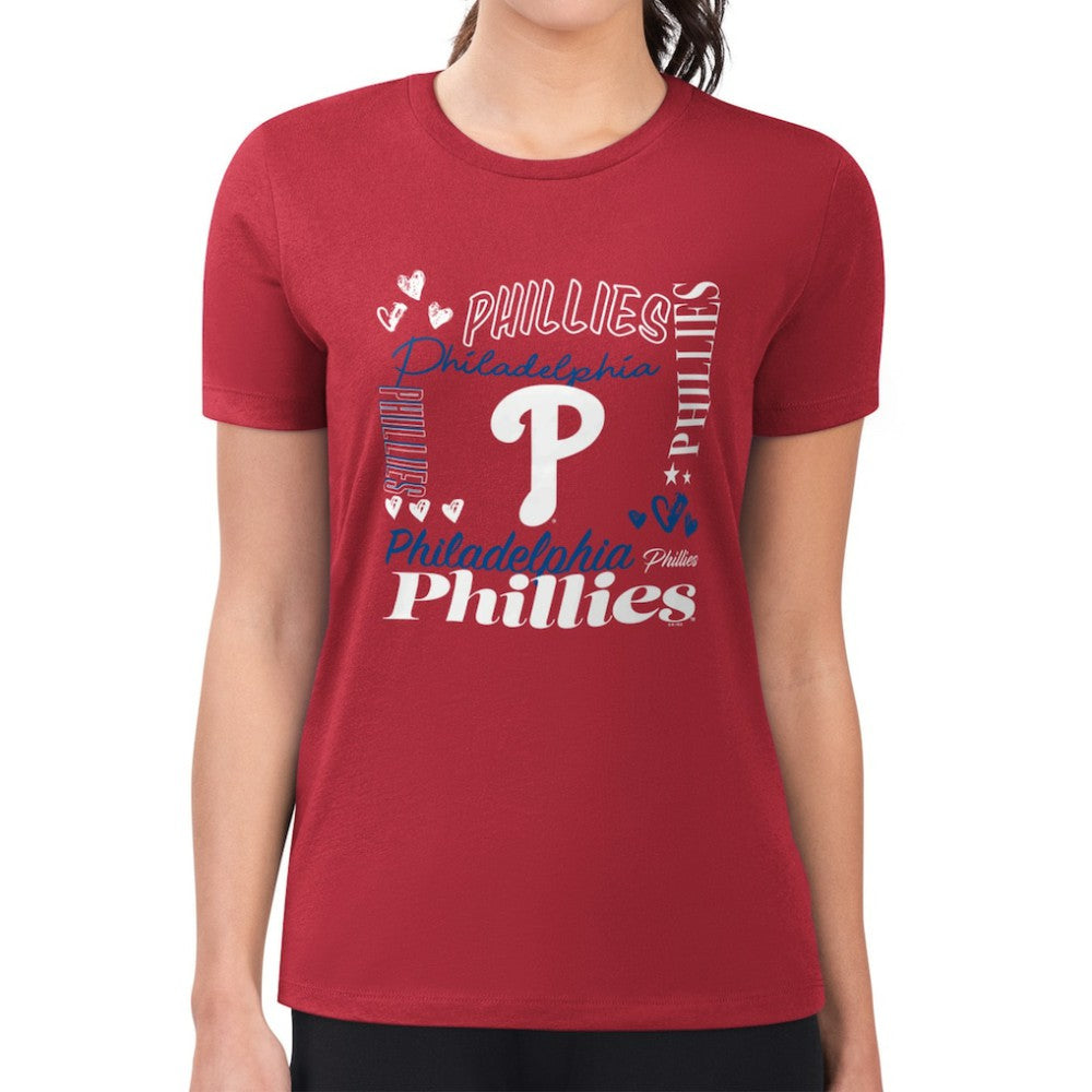 Philadelphia Phillies G-III 4Her by Carl Banks Women's Super-Slim Fit Lightweight Collage Team Graphic Crew Neck T-Shirt for sale