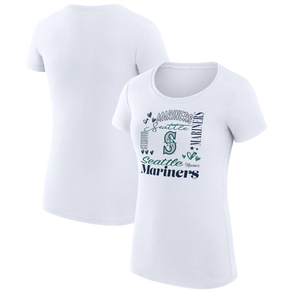 Seattle Mariners G-III 4Her by Carl Banks Women's Super-Slim Fit Lightweight Collage Team Graphic Crew Neck T-Shirt Outlet