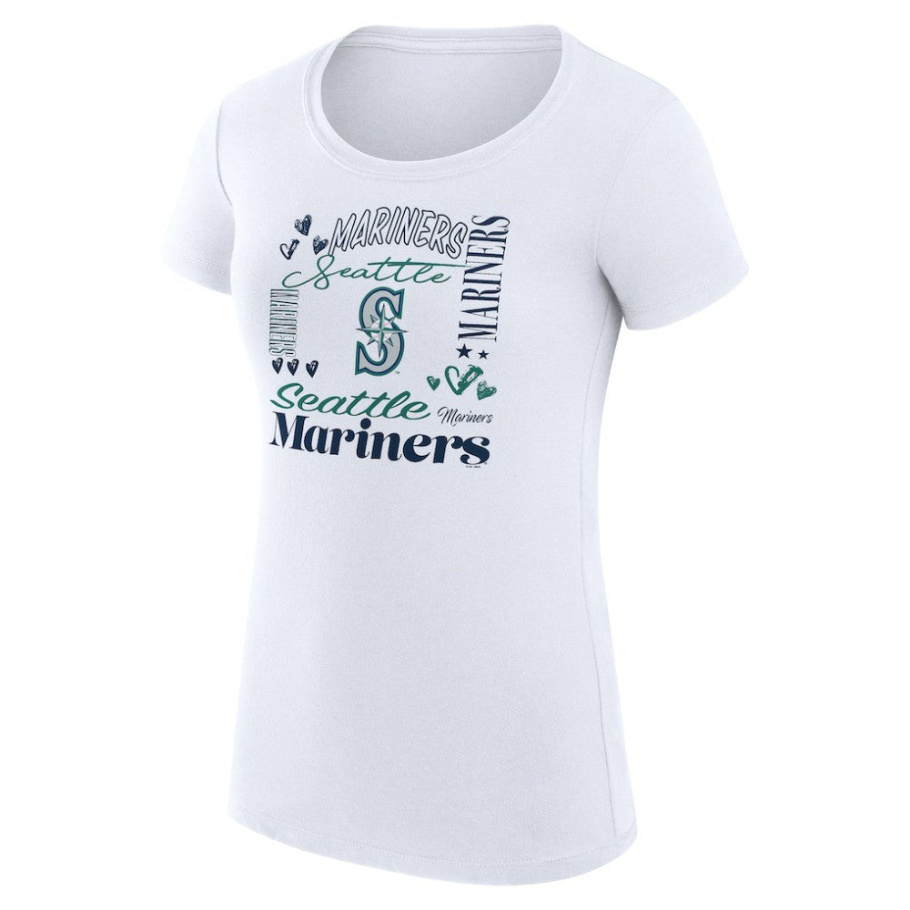 Seattle Mariners G-III 4Her by Carl Banks Women's Super-Slim Fit Lightweight Collage Team Graphic Crew Neck T-Shirt Outlet