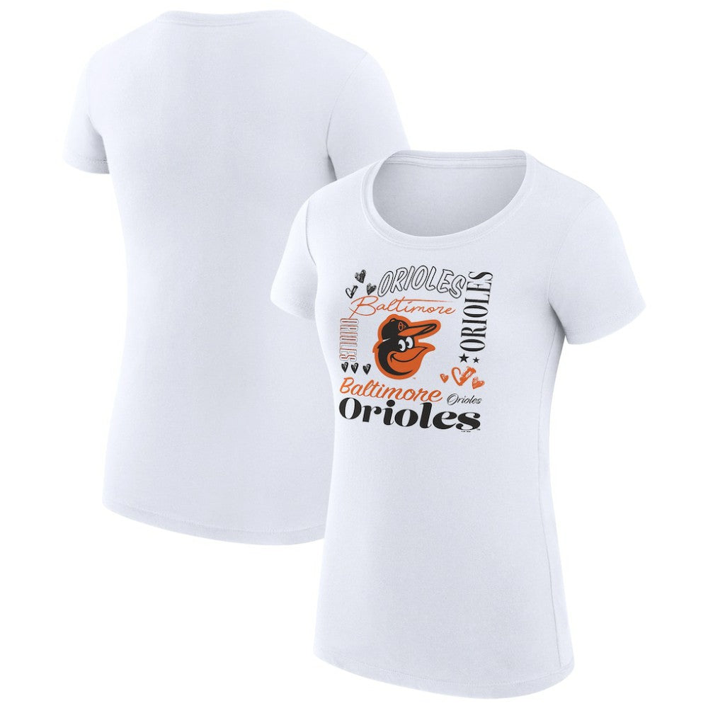 Baltimore Orioles G-III 4Her by Carl Banks Women's Super-Slim Fit Lightweight Collage Team Graphic Crew Neck T-Shirt Outlet