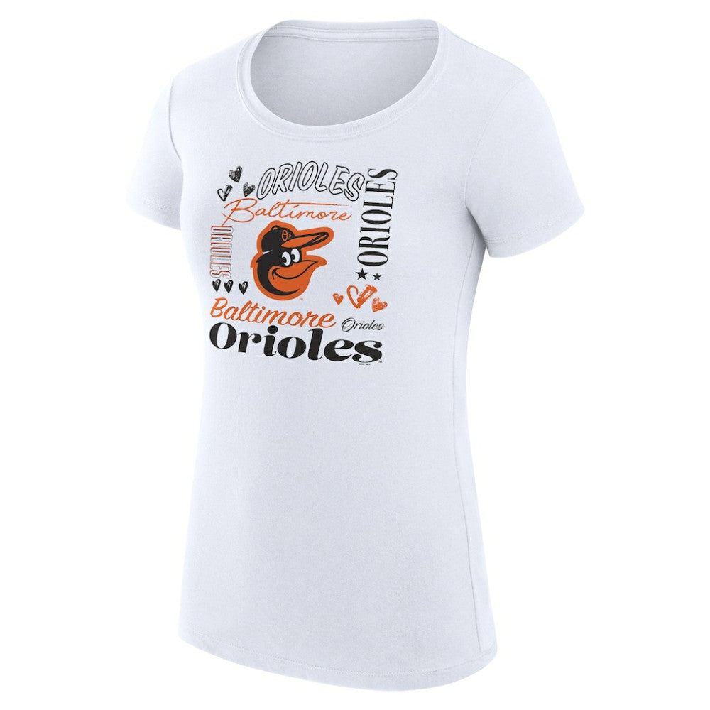 Baltimore Orioles G-III 4Her by Carl Banks Women's Super-Slim Fit Lightweight Collage Team Graphic Crew Neck T-Shirt Outlet