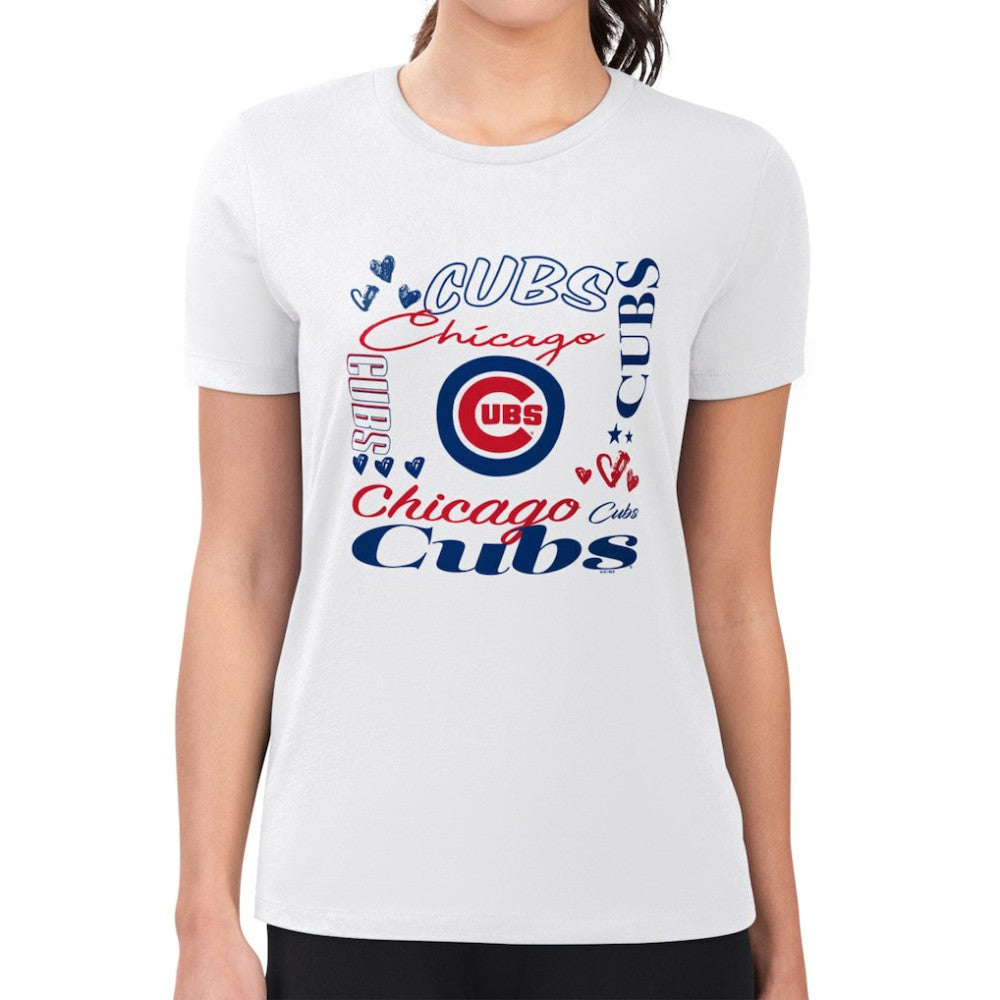 Chicago Cubs G-III 4Her by Carl Banks Women's Super-Slim Fit Lightweight Collage Team Graphic Crew Neck T-Shirt Near Me