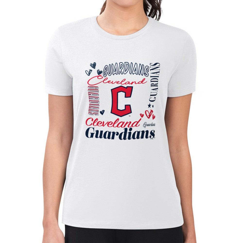 Cleveland Guardians G-III 4Her by Carl Banks Women's Super-Slim Fit Lightweight Collage Team Graphic Crew Neck T-Shirt Outlet