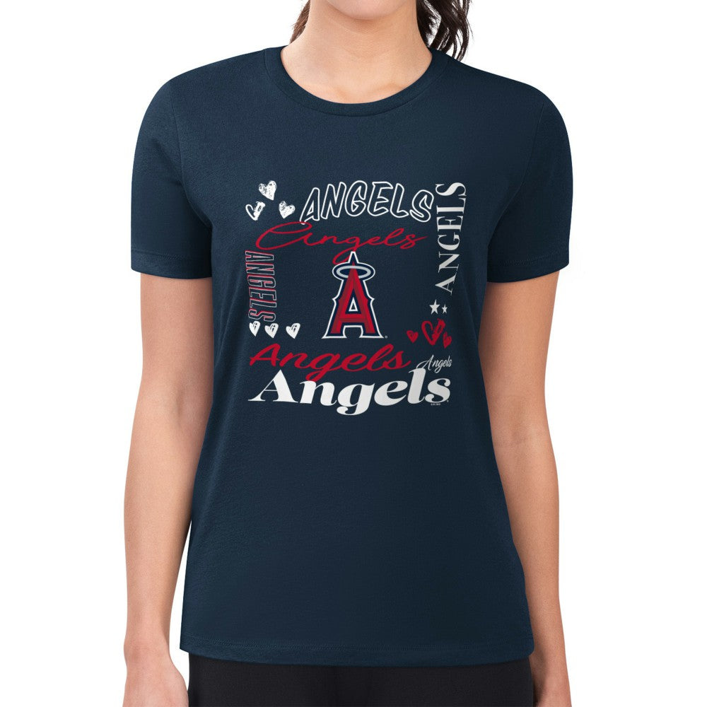 Los Angeles Angels G-III 4Her by Carl Banks Women's Super-Slim Fit Lightweight Collage Team Graphic Crew Neck T-Shirt for sale