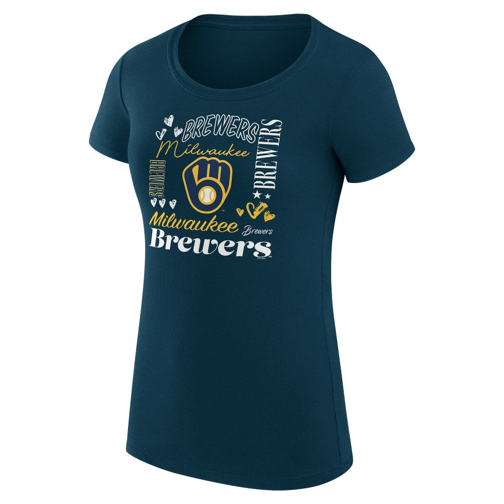 Milwaukee Brewers G-III 4Her by Carl Banks Women's Super-Slim Fit Lightweight Collage Team Graphic Crew Neck T-Shirt Outlet