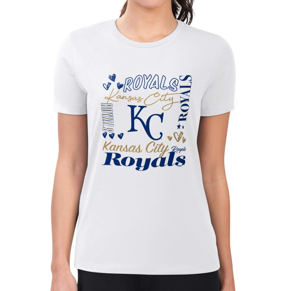 Kansas City Royals G-III 4Her by Carl Banks Women's Super-Slim Fit Lightweight Collage Team Graphic Crew Neck T-Shirt Discount