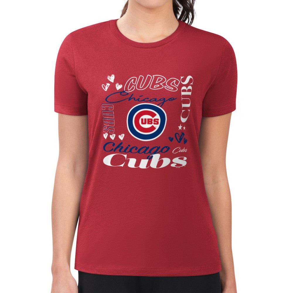 Chicago Cubs G-III 4Her by Carl Banks Women's Super-Slim Fit Lightweight Collage Team Graphic Crew Neck T-Shirt Outlet