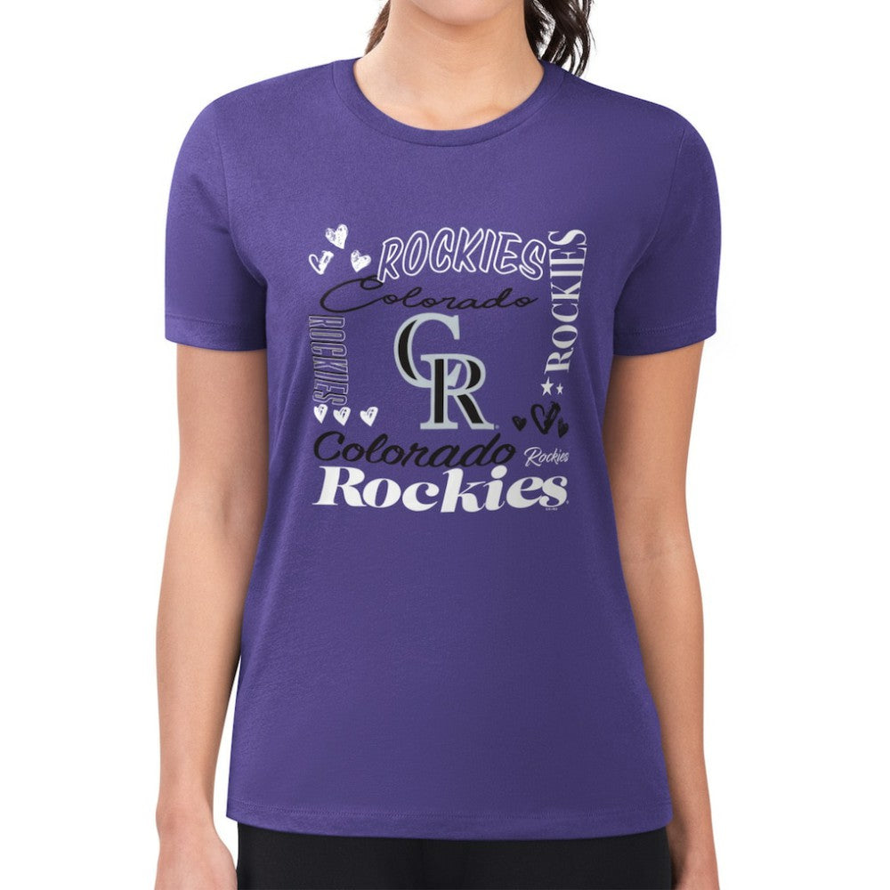 Colorado Rockies G-III 4Her by Carl Banks Women's Super-Slim Fit Lightweight Collage Team Graphic Crew Neck T-Shirt for sale