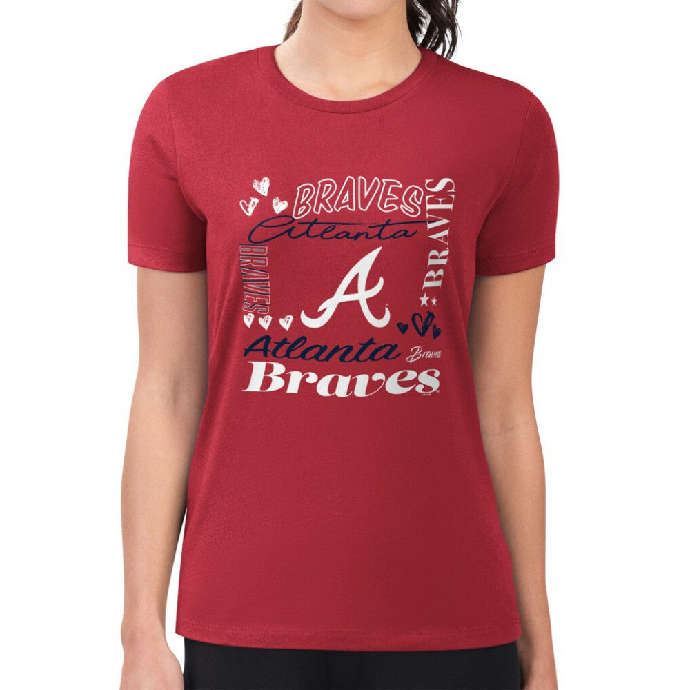 Atlanta Braves G-III 4Her by Carl Banks Women's Super-Slim Fit Lightweight Collage Team Graphic Crew Neck T-Shirt Outlet