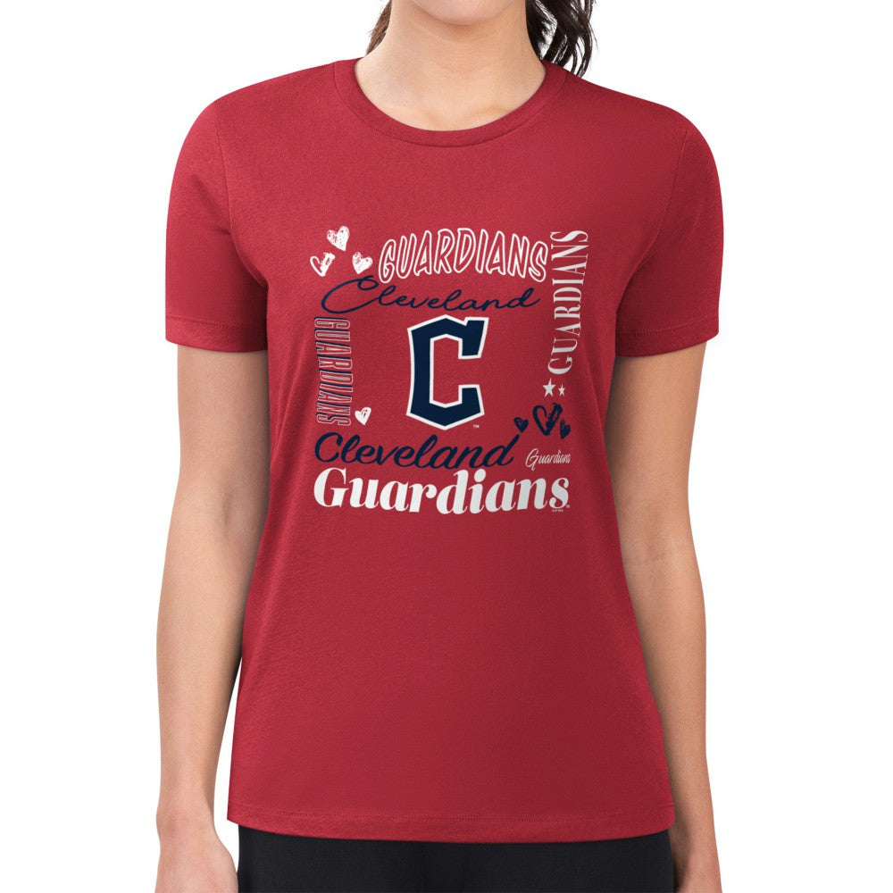 Cleveland Guardians G-III 4Her by Carl Banks Women's Super-Slim Fit Lightweight Collage Team Graphic Crew Neck T-Shirt Discount