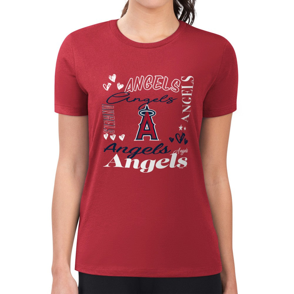 Los Angeles Angels G-III 4Her by Carl Banks Women's Super-Slim Fit Lightweight Collage Team Graphic Crew Neck T-Shirt Discount