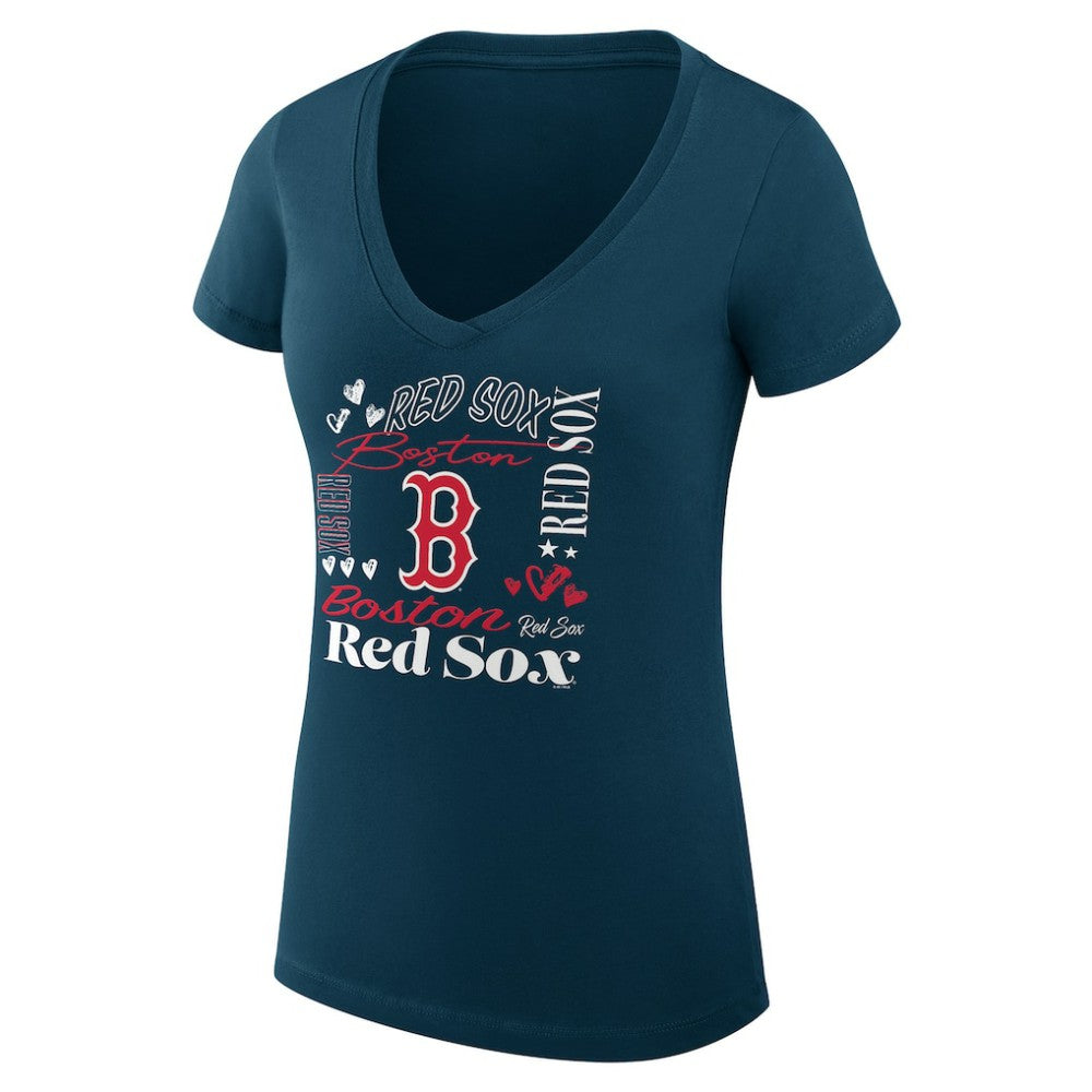 Boston Red Sox G-III 4Her by Carl Banks Women's Super-Slim Fit Lightweight Collage Team Graphic V-Neck T-Shirt Discount