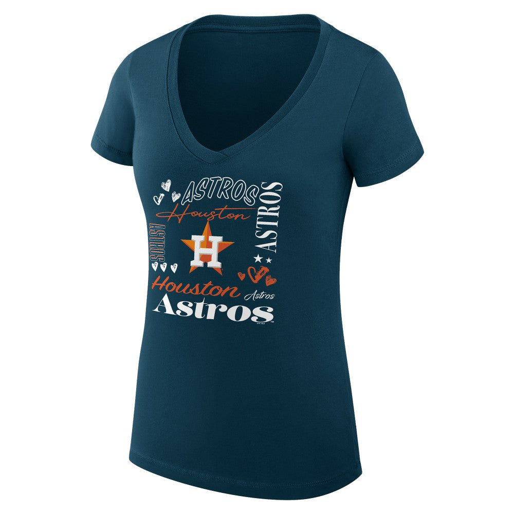 Houston Astros G-III 4Her by Carl Banks Women's Super-Slim Fit Lightweight Collage Team Graphic V-Neck T-Shirt Outlet