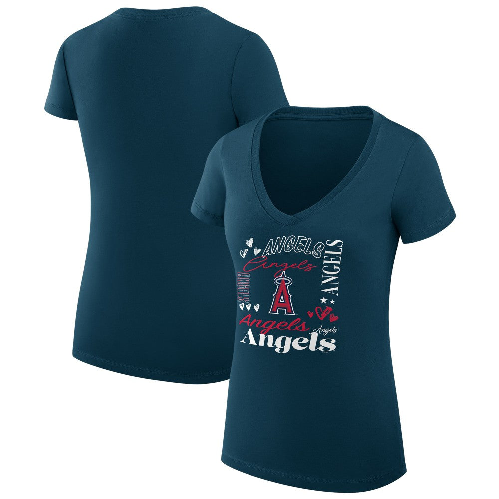 Los Angeles Angels G-III 4Her by Carl Banks Women's Super-Slim Fit Lightweight Collage Team Graphic V-Neck T-Shirt Sale