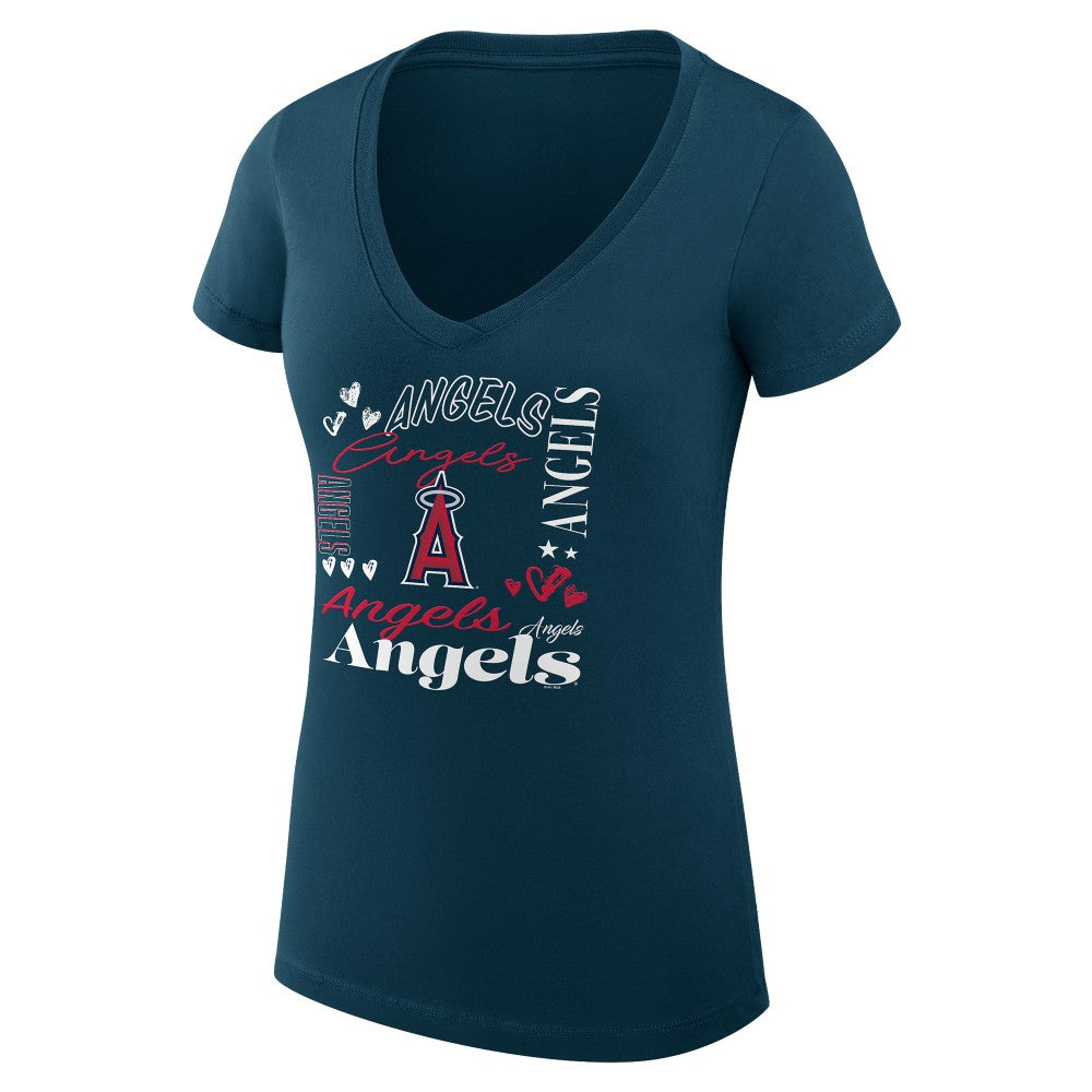 Los Angeles Angels G-III 4Her by Carl Banks Women's Super-Slim Fit Lightweight Collage Team Graphic V-Neck T-Shirt Sale