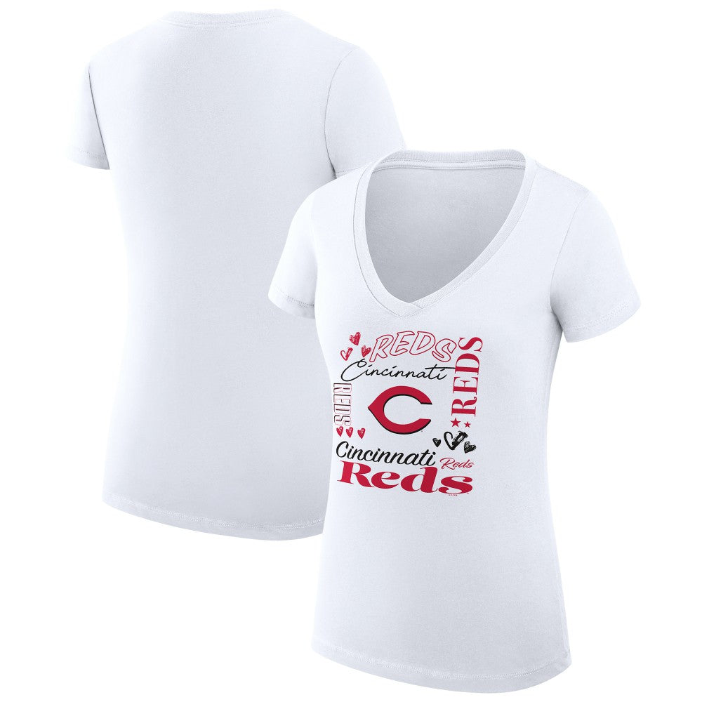 Cincinnati Reds G-III 4Her by Carl Banks Women's Super-Slim Fit Lightweight Collage Team Graphic V-Neck T-Shirt Near Me