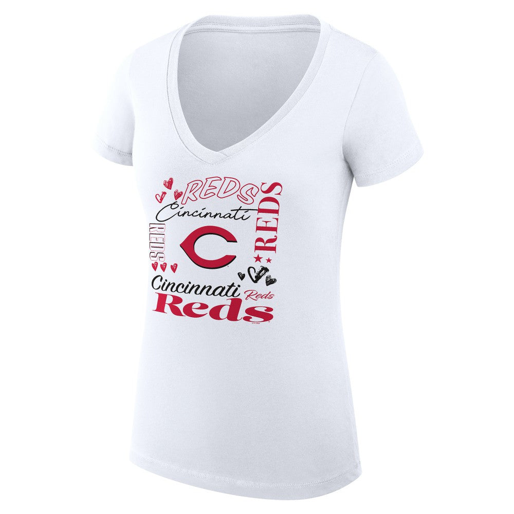 Cincinnati Reds G-III 4Her by Carl Banks Women's Super-Slim Fit Lightweight Collage Team Graphic V-Neck T-Shirt Near Me