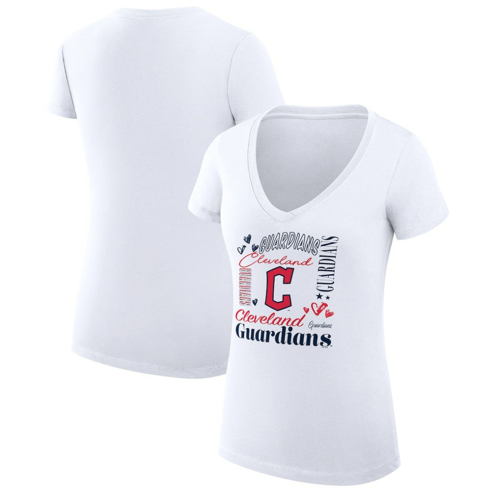 Cleveland Guardians G-III 4Her by Carl Banks Women's Super-Slim Fit Lightweight Collage Team Graphic V-Neck T-Shirt Sale