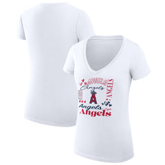Los Angeles Angels G-III 4Her by Carl Banks Women's Super-Slim Fit Lightweight Collage Team Graphic V-Neck T-Shirt Sale