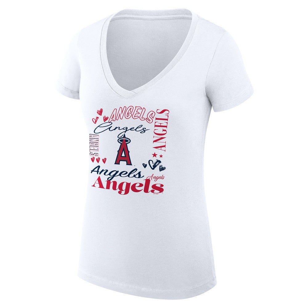 Los Angeles Angels G-III 4Her by Carl Banks Women's Super-Slim Fit Lightweight Collage Team Graphic V-Neck T-Shirt Sale