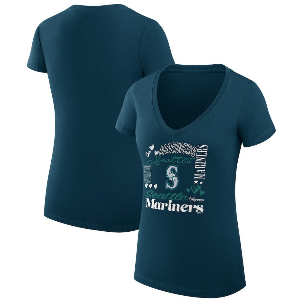 Seattle Mariners G-III 4Her by Carl Banks Women's Super-Slim Fit Lightweight Collage Team Graphic V-Neck T-Shirt Outlet