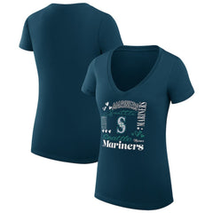 Seattle Mariners G-III 4Her by Carl Banks Women's Super-Slim Fit Lightweight Collage Team Graphic V-Neck T-Shirt Outlet