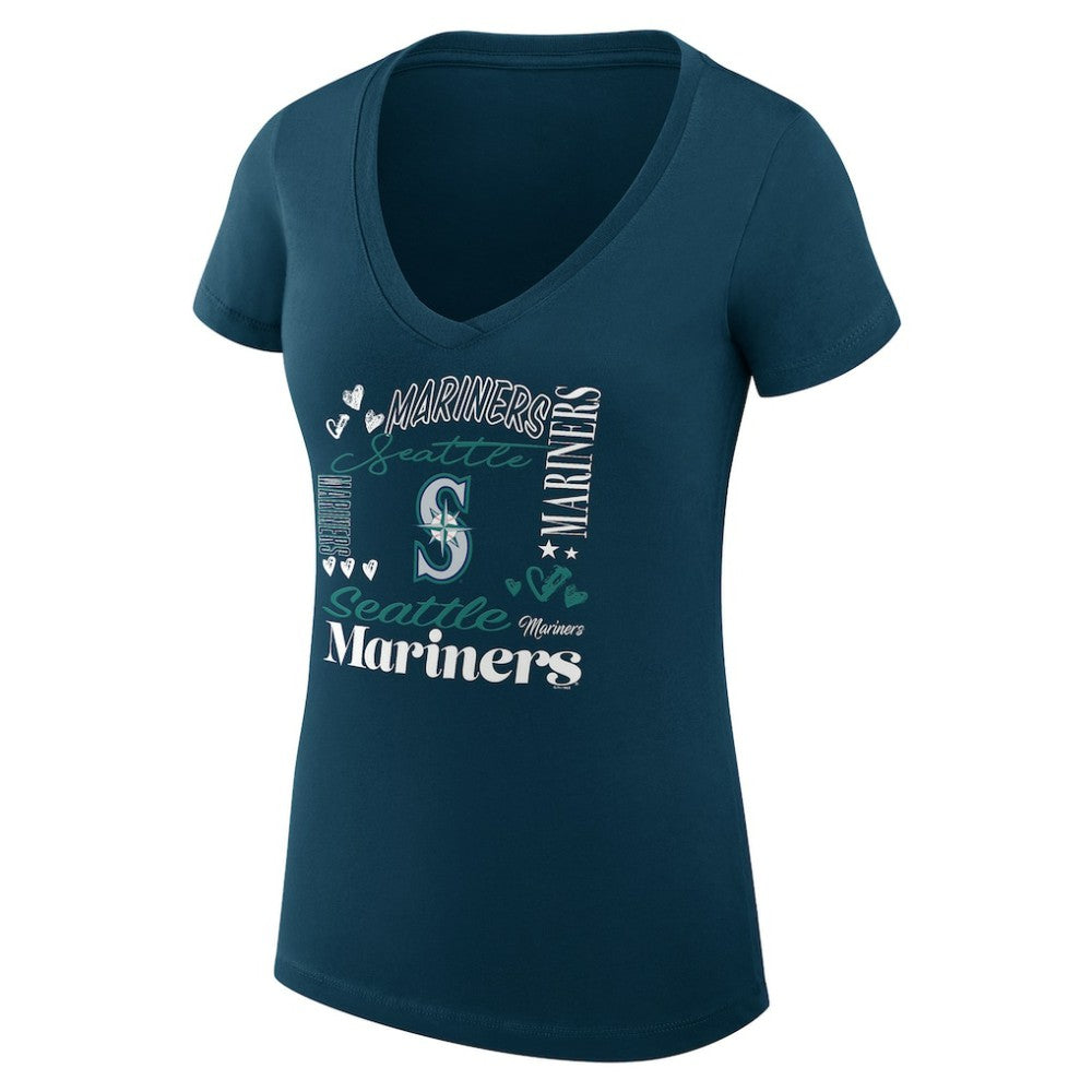 Seattle Mariners G-III 4Her by Carl Banks Women's Super-Slim Fit Lightweight Collage Team Graphic V-Neck T-Shirt Outlet