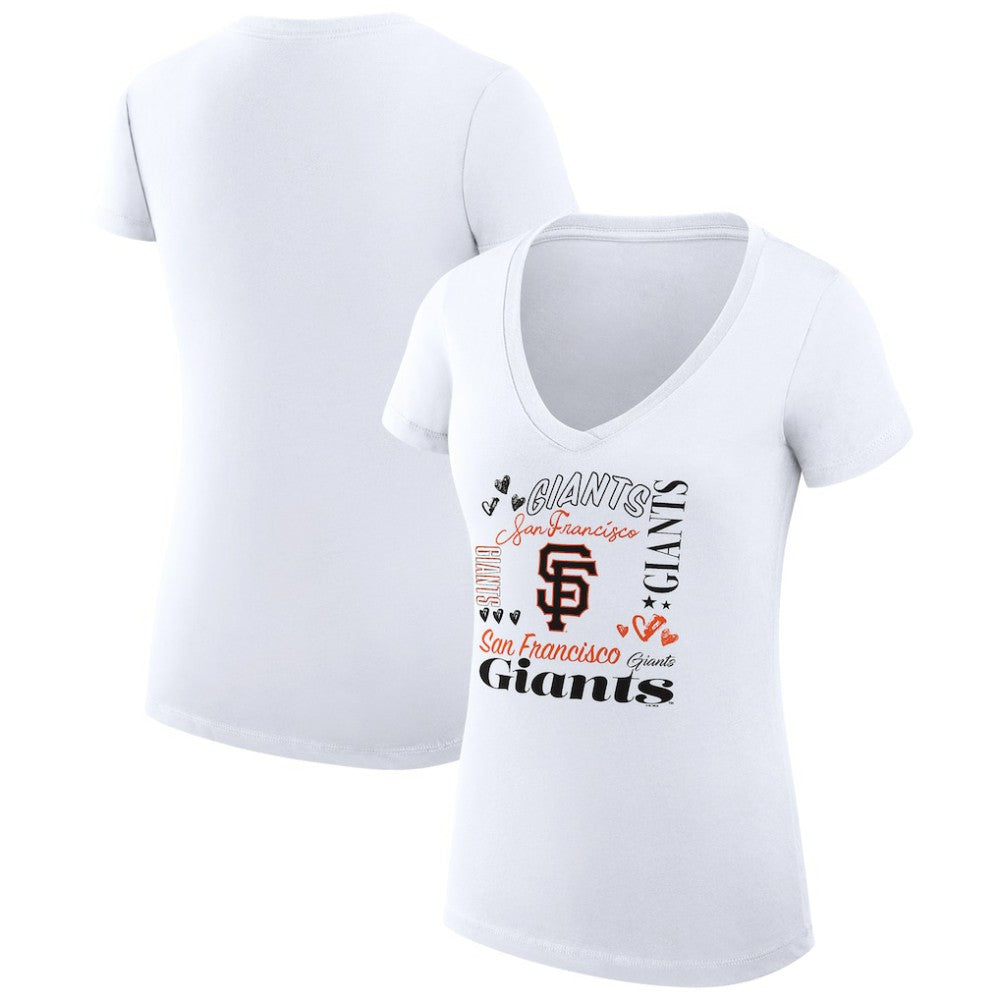 San Francisco Giants G-III 4Her by Carl Banks Women's Super-Slim Fit Lightweight Collage Team Graphic V-Neck T-Shirt Near Me