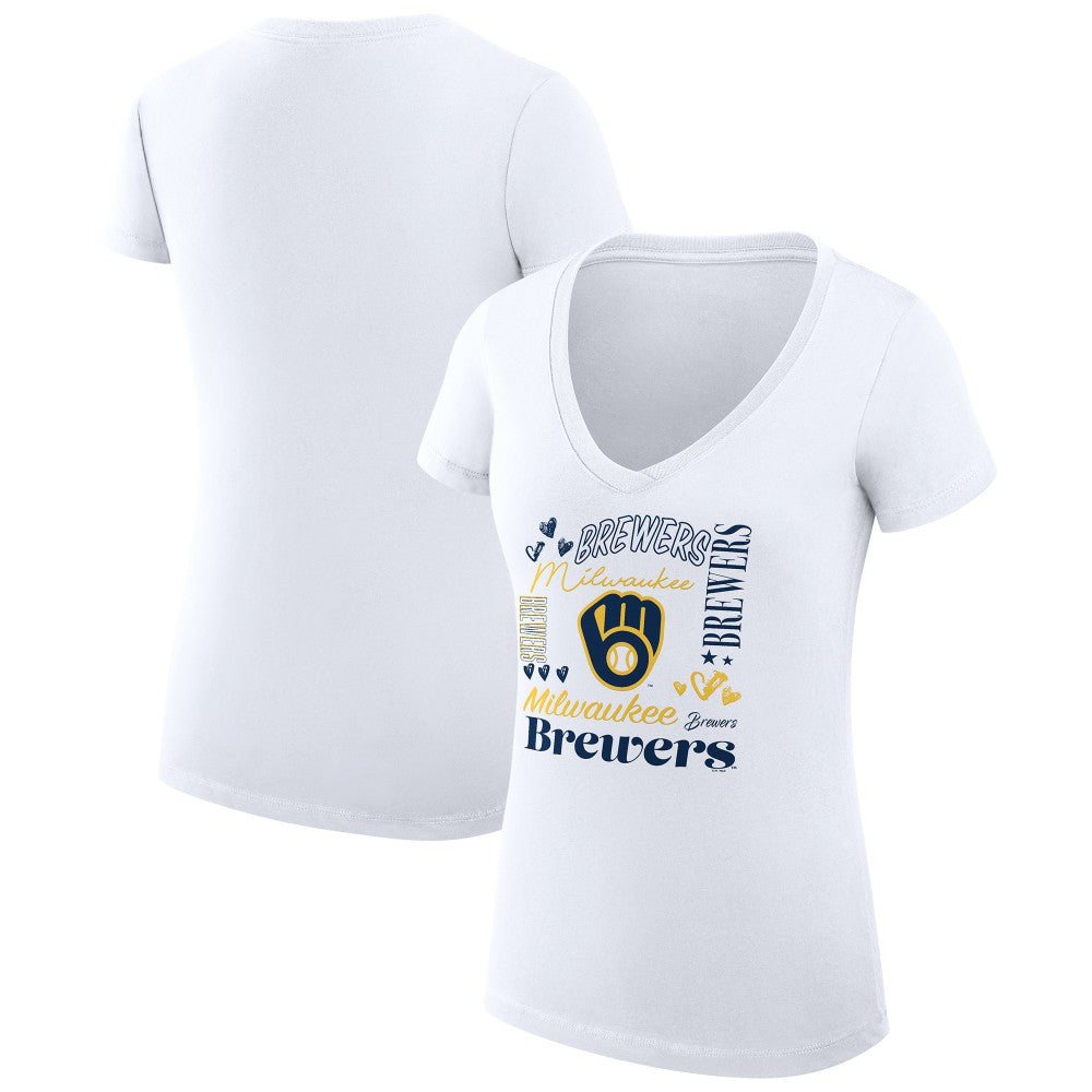 Milwaukee Brewers G-III 4Her by Carl Banks Women's Super-Slim Fit Lightweight Collage Team Graphic V-Neck T-Shirt Online