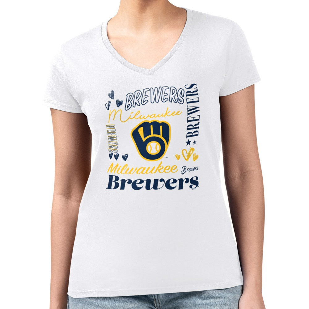 Milwaukee Brewers G-III 4Her by Carl Banks Women's Super-Slim Fit Lightweight Collage Team Graphic V-Neck T-Shirt Online