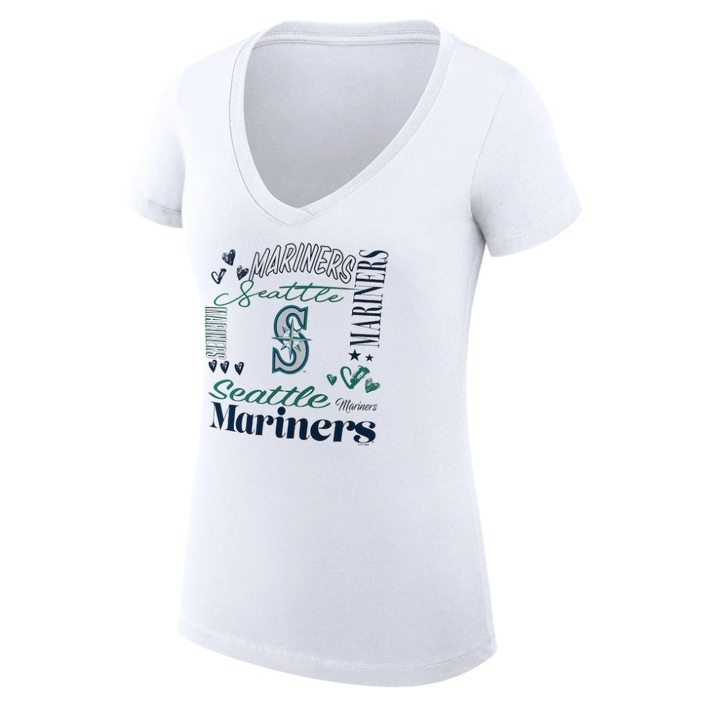 Seattle Mariners G-III 4Her by Carl Banks Women's Super-Slim Fit Lightweight Collage Team Graphic V-Neck T-Shirt Discount