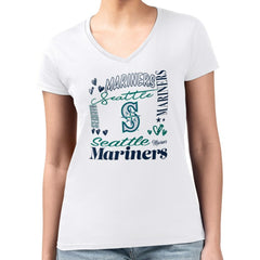 Seattle Mariners G-III 4Her by Carl Banks Women's Super-Slim Fit Lightweight Collage Team Graphic V-Neck T-Shirt Discount