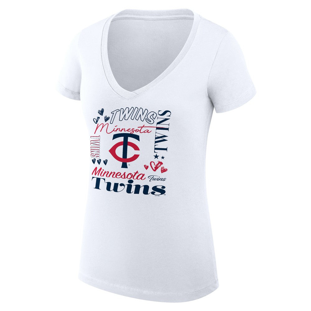 Minnesota Twins G-III 4Her by Carl Banks Women's Super-Slim Fit Lightweight Collage Team Graphic V-Neck T-Shirt Sale