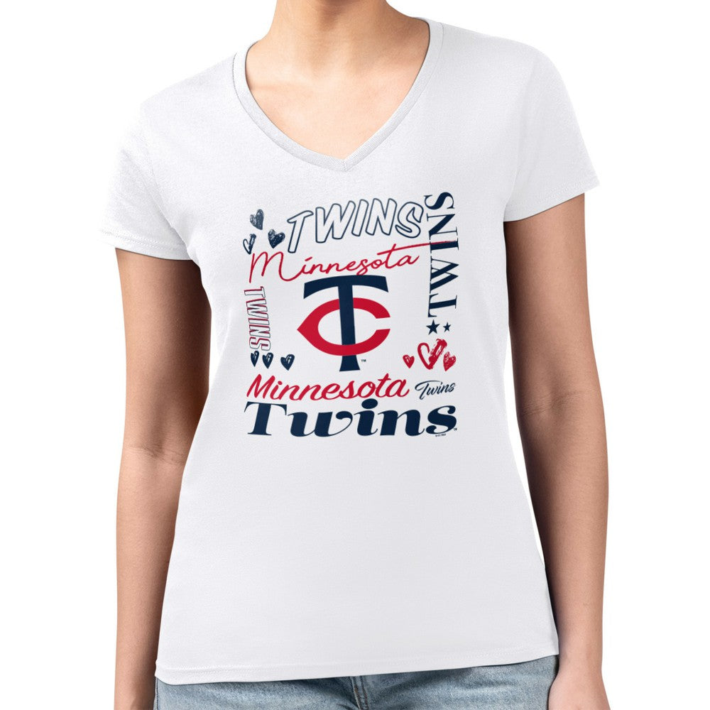 Minnesota Twins G-III 4Her by Carl Banks Women's Super-Slim Fit Lightweight Collage Team Graphic V-Neck T-Shirt Sale