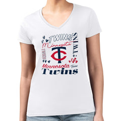 Minnesota Twins G-III 4Her by Carl Banks Women's Super-Slim Fit Lightweight Collage Team Graphic V-Neck T-Shirt Sale