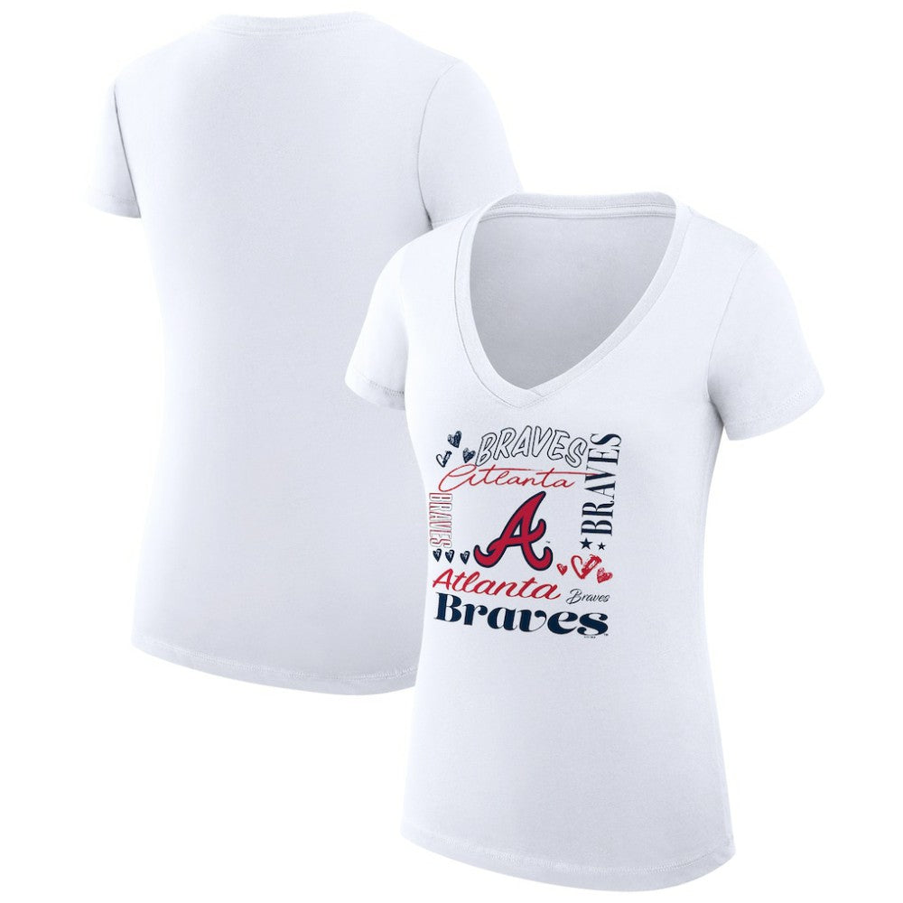 Atlanta Braves G-III 4Her by Carl Banks Women's Super-Slim Fit Lightweight Collage Team Graphic V-Neck T-Shirt for sale