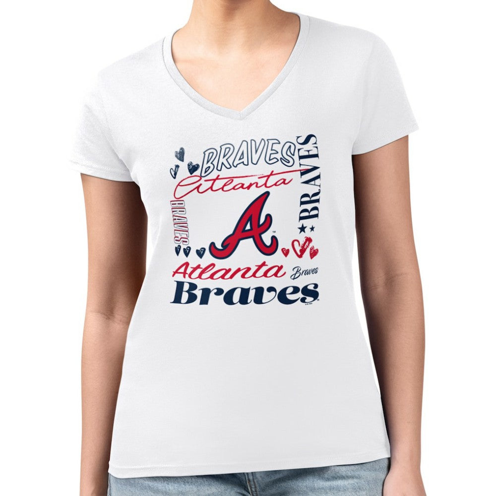 Atlanta Braves G-III 4Her by Carl Banks Women's Super-Slim Fit Lightweight Collage Team Graphic V-Neck T-Shirt for sale