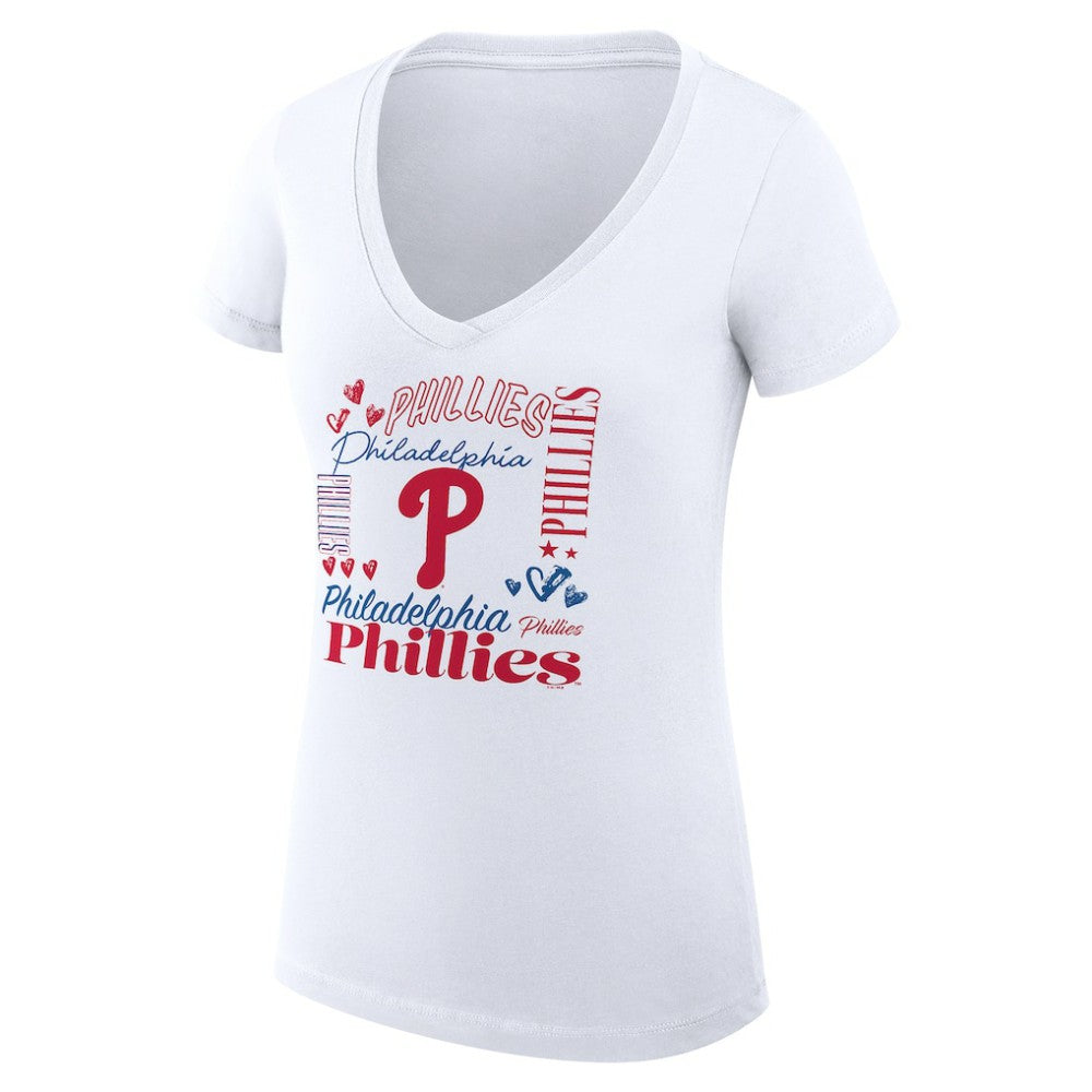 Philadelphia Phillies G-III 4Her by Carl Banks Women's Super-Slim Fit Lightweight Collage Team Graphic V-Neck T-Shirt Near Me