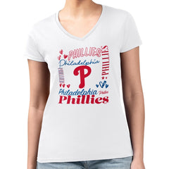 Philadelphia Phillies G-III 4Her by Carl Banks Women's Super-Slim Fit Lightweight Collage Team Graphic V-Neck T-Shirt Near Me