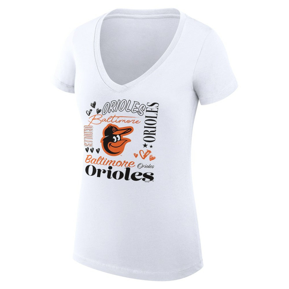 Baltimore Orioles G-III 4Her by Carl Banks Women's Super-Slim Fit Lightweight Collage Team Graphic V-Neck T-Shirt Outlet