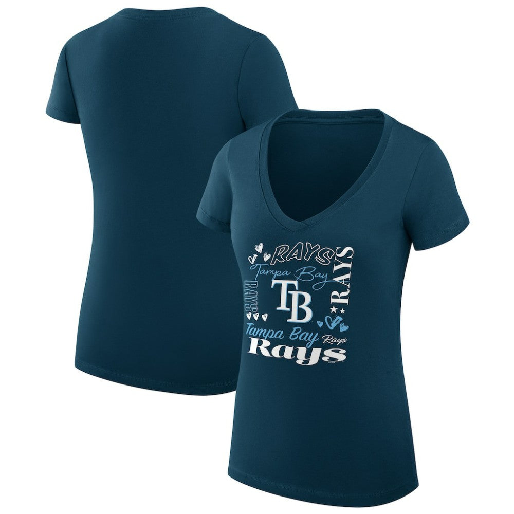 Tampa Bay Rays G-III 4Her by Carl Banks Women's Super-Slim Fit Lightweight Collage Team Graphic V-Neck T-Shirt Near Me