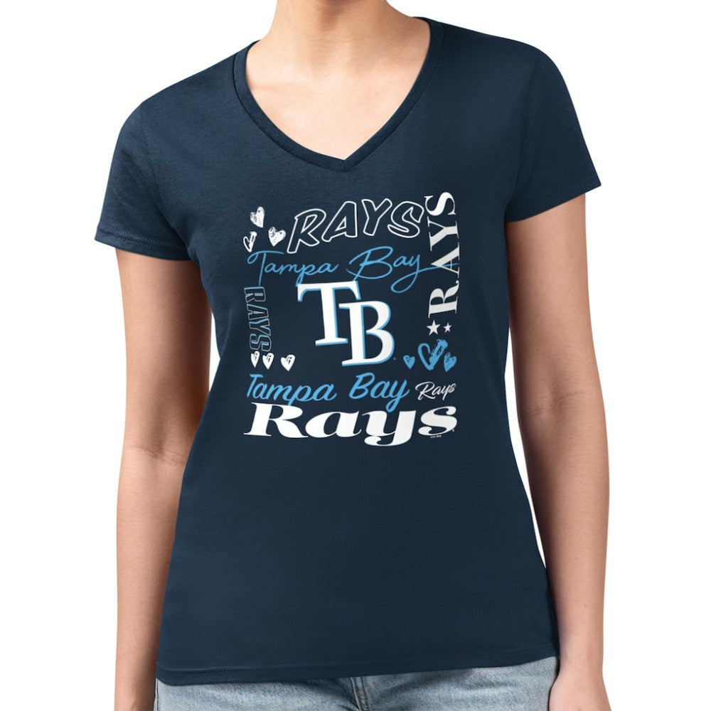 Tampa Bay Rays G-III 4Her by Carl Banks Women's Super-Slim Fit Lightweight Collage Team Graphic V-Neck T-Shirt Near Me