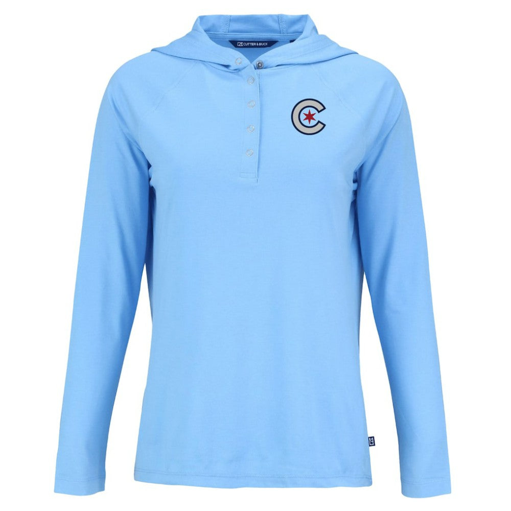 Chicago Cubs Cutter & Buck Women's City Connect Coastline Epic Comfort Eco Recycled Hoodie Raglan Long Sleeve T-Shirt Online